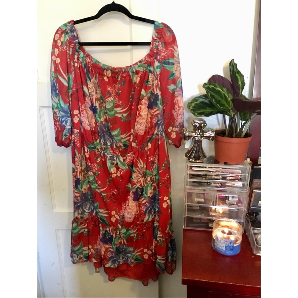 Ava & Viv Red Off Shoulder High-Low Dress